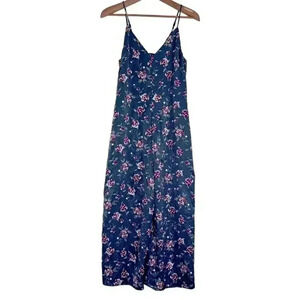 Honey Belle Grey and Pink Floral Satin Jumpsuit Women's Size M